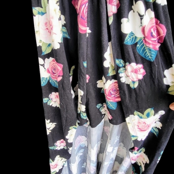 Poof New York Short One-Piece W/ Long Train Dress Woman’s LG Black  Flowered - Picture 3 of 6